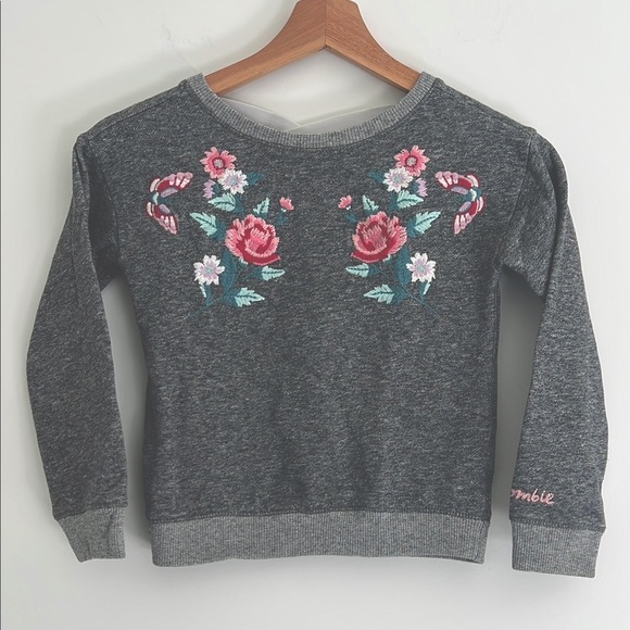 Abercrombie Girl Sweatshirt Embroidered Floral Open Back 5-6 - Picture 1 of 14